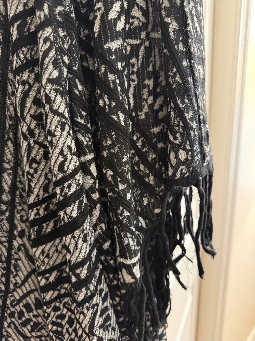 Free People Black and Gray Fringe Kimono